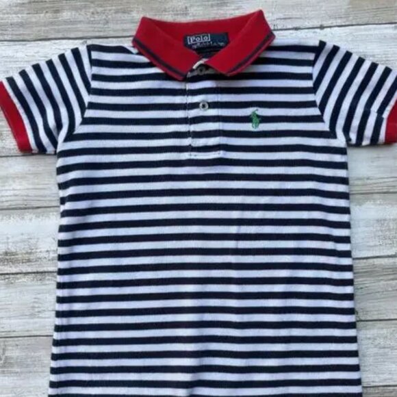 Baby One Piece Outfit Sz 18 Mos Navy Striped Collar Preppy - Picture 7 of 8